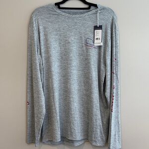 BNWT Vineyard Vines Ocean Reef Heather Gray Performance Long Sleeve Tee